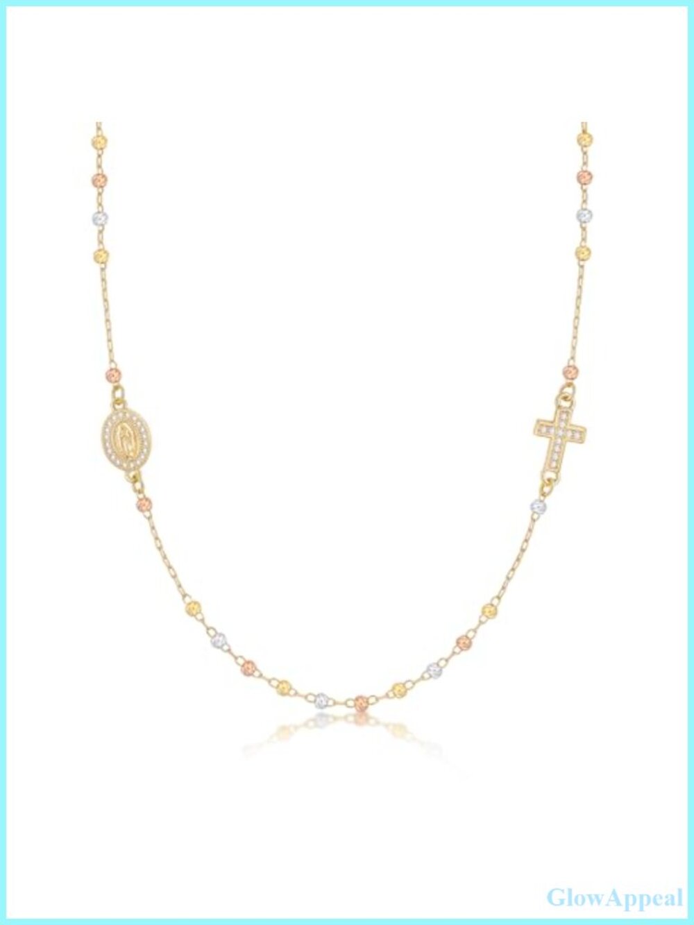 14k Gold Plated Rosary Bead Cross Necklace Virgin Mary Choker Catholic Jewelry